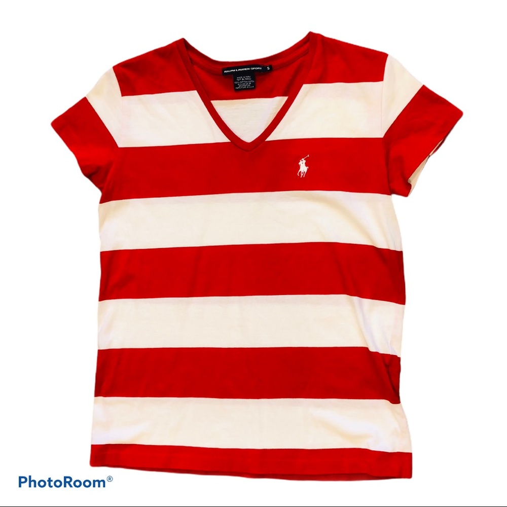 Ralph Lauren Stripe V-neck T red